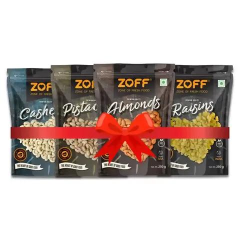 ZOFF Nutty Delight: | Combo of 4 | Each 250g | Almond, Cashew, Pista, and Raisin Goodness | Net Weight 1Kg