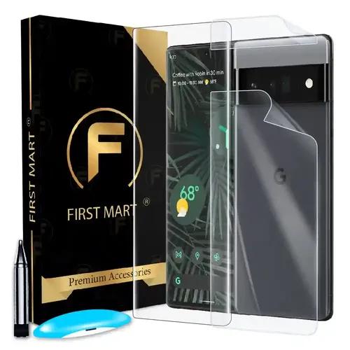 FIRST MART Tempered Glass for Pixel 6 Pro 5G with Edge to Edge Full Screen Coverage and Easy UV Glue Installation Kit and Back Nano Membrane