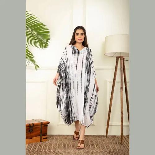 Black And White Rope Tie Dye Kaftan - X-Small