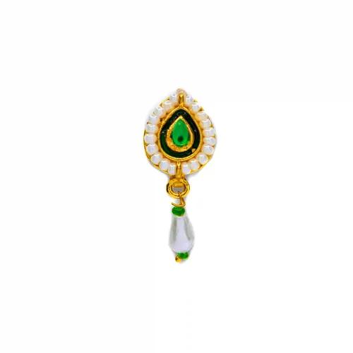 JEWELOPIA Gold Plated Pearl Nath Clip On Besar Non Piercing Nose Stud Marathi Nathiya For Women & Girls (Emerald Green)