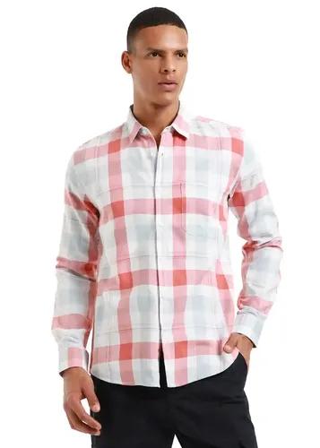 Banana Club Melange Salmon Red Check Shirt- (Small)