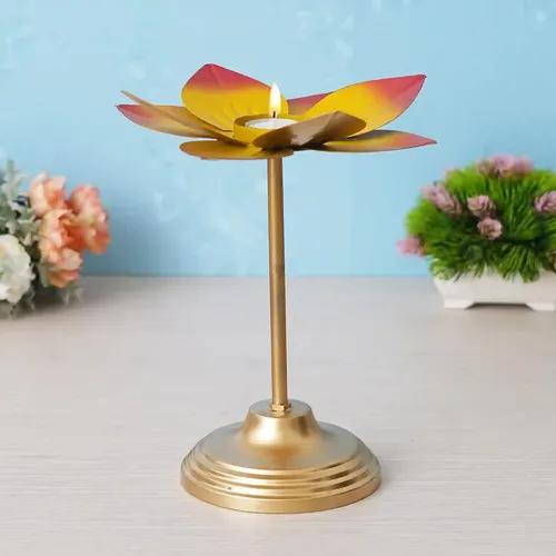 WEBELKART Lotus Shape Long Tea Light Candle Holder for Home Decor and Office Decor | Table Decoration | Diwali Decoration 10" Inches (Multicolor)