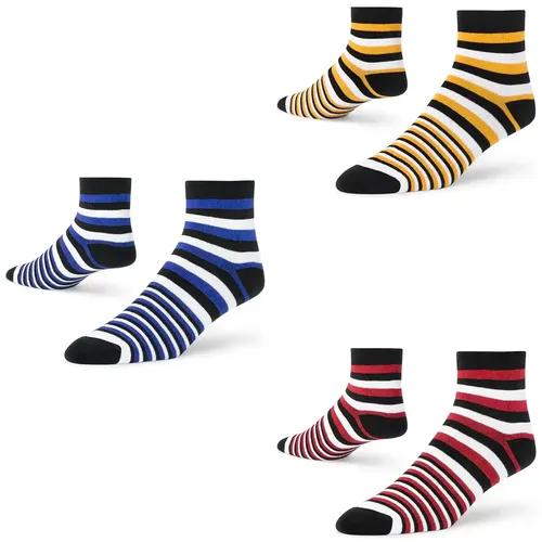 DYNAMOCKS Men's and Women's Combed Cotton Ankle Length Socks (Pack of 3) (Multicolour, Free Size)_Stripes_X_Red_Mango_Blue