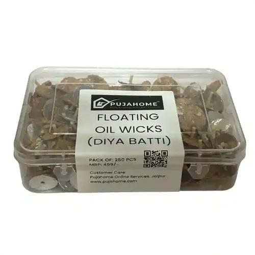 Pujahome Eco-Friendly Cork-Based Floating Oil Wicks Diya Bati Parsi Vat Pack of (250 Wicks), Long-Lasting, Smoke-Free Diya Baatis for Pujas and Festivals