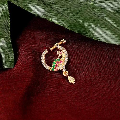 Red-Green-White CZ Nose Pin - Multicolour