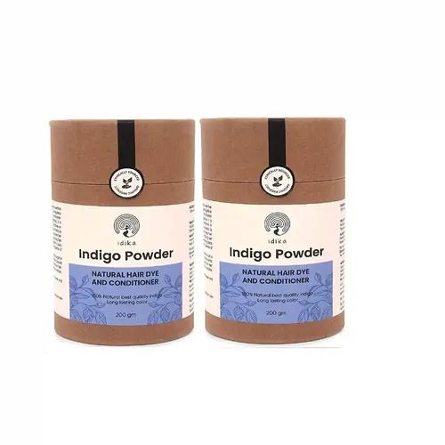 IDIKA Indigo Powder For Hair | Natural & Herbal Solution For Grey Hair | Bio Organic | Protects hair from Damage | Chemical-Free Indigo Powder for Natural Hair Coloring | Men & Women | Pack of 2