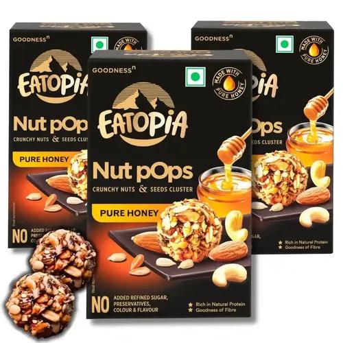 EATOPIA Nut Pops | Dry Fruits Healthy Snacks | Sugar Free | No Preservatives | High Protein Breakfast Snack | Nuts, Seeds & Pure Honey | Pack Of 3 (10 Laddu Per Pack), 0.45 Gram