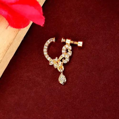 Dazzling Golden Nose Pin White