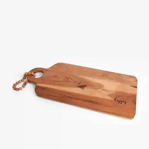 CASA DECOR Wood Chopping Board with Rustic Happy Charm for Kitchen Vegetable Fruits Cutting Board Kitchen Items