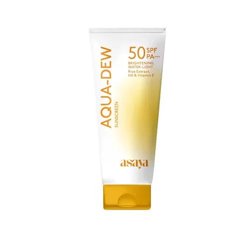 Asaya Aqua Dew Sunscreen SPF 50 PA+++ | UVA/B Light Protection | Broadspectrum Dewy Sunscreen With Rice Extract | No White Cast | Ultra Light Water Sunscreen | For Oily, Dry & Combination Skin | 50 ml