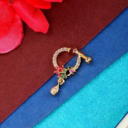 Red-Green-White CZ Nose Pin Red-Green-White - Free Size OTA002616