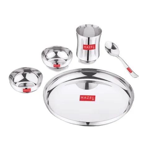 HAZEL Stainless Steel Dinner Set for Kids | Baby Dinner Set Combo of Steel Plate, Glass, Bowl & Spoon (Apple Shape)