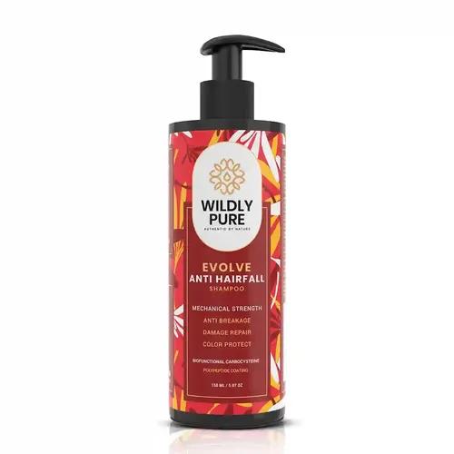 WILDLY PURE Natural Anti Hairfall shampoo | With Biofunctional Carbocysteine & Polypeptides | 30% inc in Strength in one wash | 70% dec in Frizz| Sulphate, Paraben free| Men & Women| 150mL [Evolve]