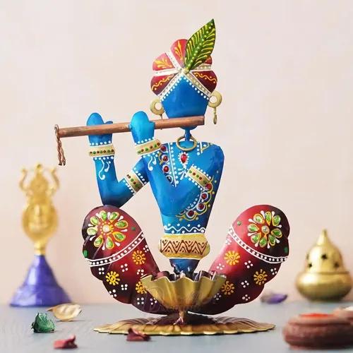 Dartistry® Lord Krishna Iron Tealight Holder/House Warming Gift Items/Festival Gift Item,Multicolour