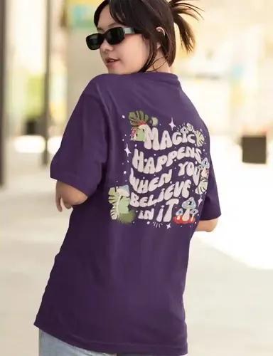 Magic happens when you believe in it - Unisex Oversized T-shirt - Purple - S