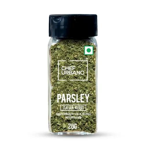 Chef Urbano Parsley 20 g Sprinkler | 100% Natural | Premium Herbs and Spices | Adding Flavor to Soups, Salads, Pizza and Pasta | Flakes/Leaves | Glass Bottle