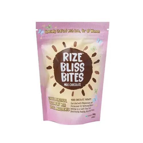 RIZE Bliss Bites - Sugar-Free Milk Chocolate for Period Cramp Relief | As seen on Shark Tank India |Natural Blend of more than 10 Herbs | Enhanced with Magnesium & Potassium for Hormonal Balance | Milk Chocolate Flavour | Naturally Sweetened | Satisfy Cravings Guilt-Free | 100g