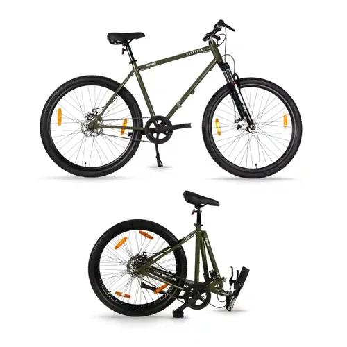 HORNBACK Xpand Full Size Fully Assembled Foldable Cycle for Men & Women (20-inch Stainless Steel+Alloy Steel Frame, Front Suspension, 27.5-Inch Wheels, Mechanical Disk Brakes) (Combat Green)