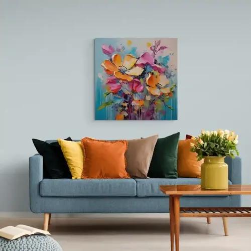 Bittybopp Abstract Floral Canvas Print |Stretched Frame|Canvas wall painting|Wall Decor|Home Decor (18x18 Inch)