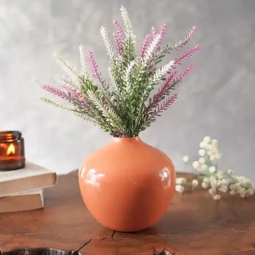 Behoma Metal Flower Vase for Home Decor | Table Decorative Item for Bedroom Living Room Office | Best Gift for Wedding Festivals Birthday | Rust Orange Small 1PC (Flower not Included)