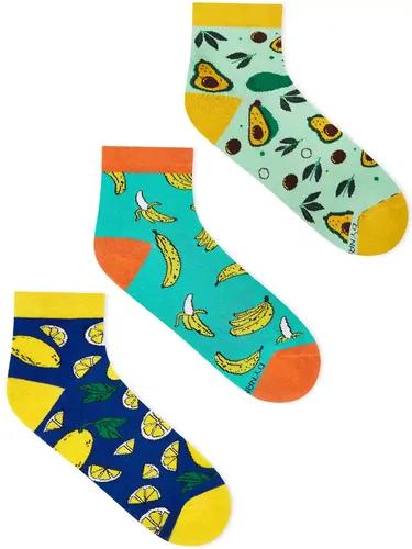 DYNAMOCKS Men's and Women's Combed Cotton Ankle Length Socks (Pack of 3) (Multicolour, Free Size)_Lemon_Banana_Avocados