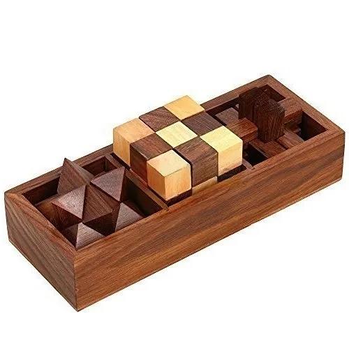 Pebblecrafts Handmade Wooden 3D Puzzles Game - 3 In One